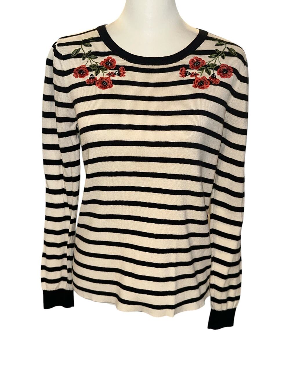 LOFT Women's Long Sleeve Sweater Black Cream Small Floral